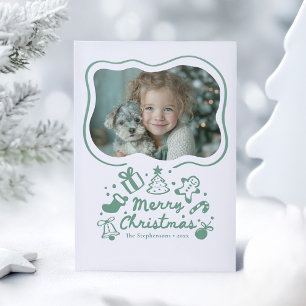 Cute Whimsical Hand Drawn Merry Christmas Letterpress Photo Cards