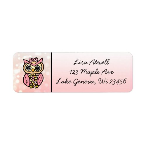 Cute Whimsical Hand Drawn Pink Owl Label