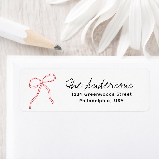 Cute Whimsical Hand Drawn Red Ribbon Bow  Label (Insitu)