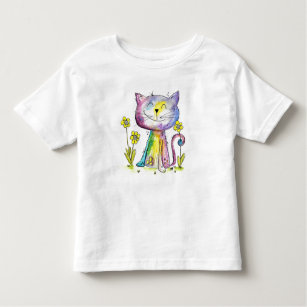 Cute Whimsical Happy Cat with Yellow Flowers Toddler T-shirt