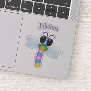 Cute whimsical happy dragonfly cartoon sticker