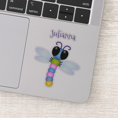 Cute whimsical happy dragonfly cartoon sticker