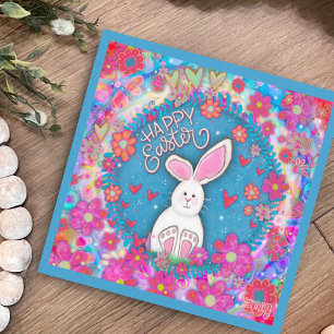 Cute Whimsical Happy Easter Bunny Inspirivity Note Card