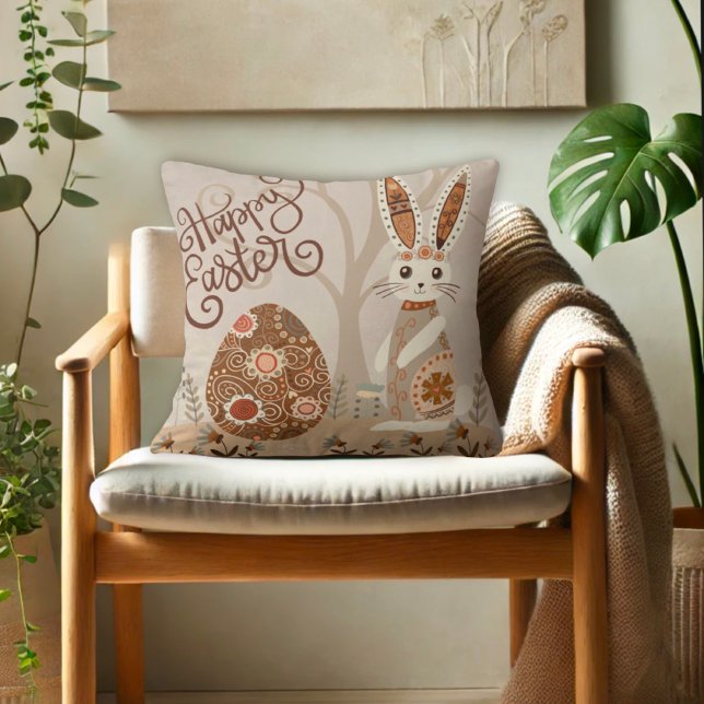 Cute Whimsical Happy Easter Bunny Inspirivity   Throw Pillow (Creator Uploaded)
