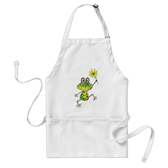 Cute Whimsical Happy Frog Adult Apron (Front)