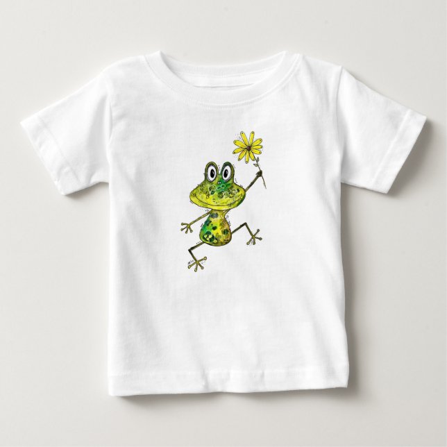 Cute Whimsical Happy Frog Baby T-Shirt (Front)