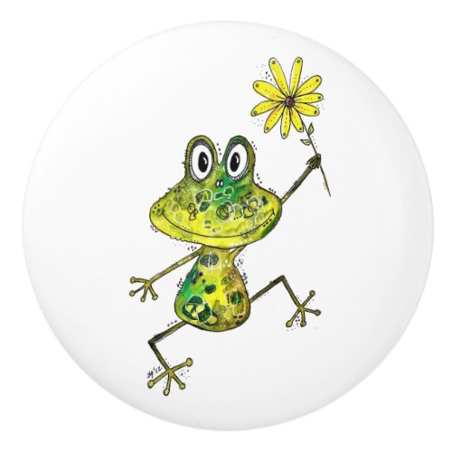 Cute Whimsical Happy Frog Ceramic Knob