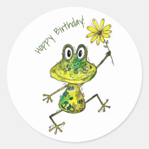 Cute Whimsical Happy Frog Classic Round Sticker