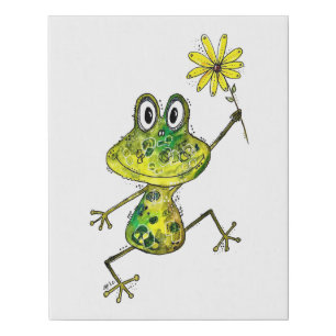 Cute Whimsical Happy Frog Faux Canvas Print