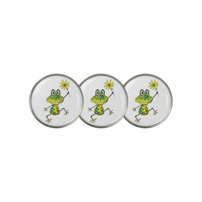 Cute Whimsical Happy Frog Golf Ball Marker (3 Up)