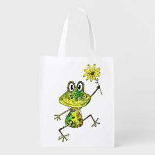 Cute Whimsical Happy Frog Grocery Bag