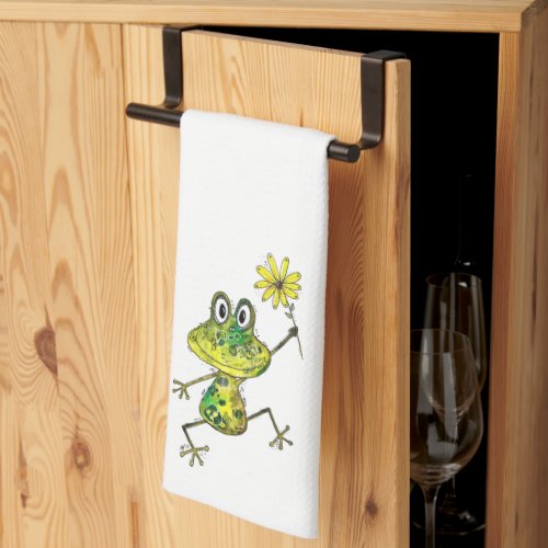 Cute Whimsical Happy Frog Kitchen Towel