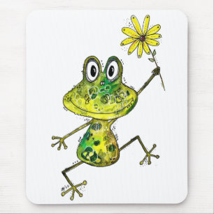 Cute Whimsical Happy Frog Mouse Pad