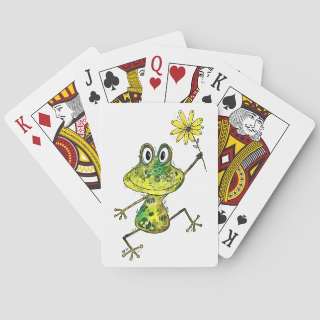 Cute Whimsical Happy Frog Poker Cards (Back)