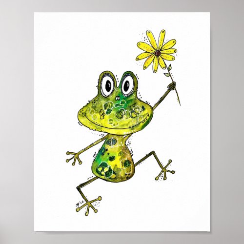 Cute Whimsical Happy Frog Poster