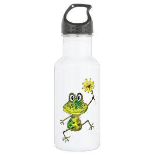 Cute Whimsical Happy Frog Stainless Steel Water Bottle