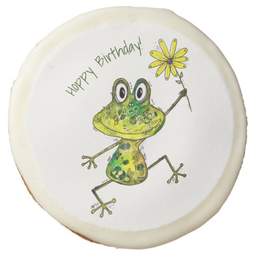 Cute Whimsical Happy Frog Sugar Cookie