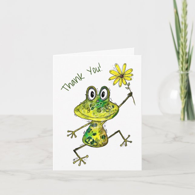 Cute Whimsical Happy Frog Thank You Card (Front)
