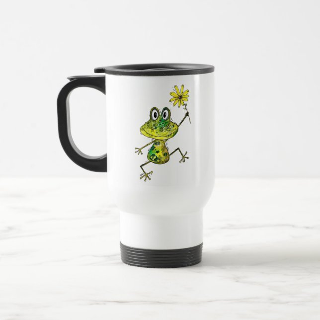 Cute Whimsical Happy Frog Travel Mug (Left)