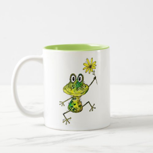 Cute Whimsical Happy Frog Two_Tone Coffee Mug