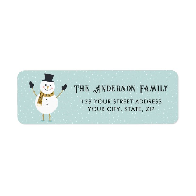 Cute Whimsical Happy Smiling Snowman Address Label (Front)