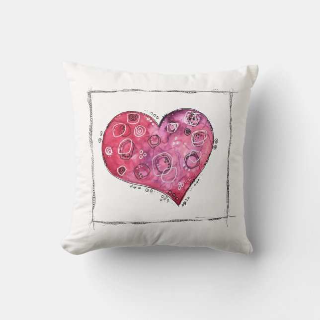 Cute Whimsical Heart Doodle Throw Pillow (Front)