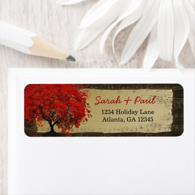 Cute Whimsical Heart Leafed Red Tree Label (Insitu)