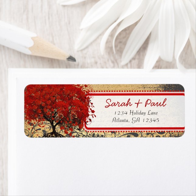 Cute Whimsical Heart Leafed Tree Red Pink Dots Label (Insitu)