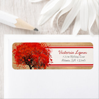 Cute Whimsical Heart Leafed Tree Red Pink Dots Label