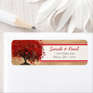 Cute Whimsical Heart Leafed Tree Red Pink Dots Label