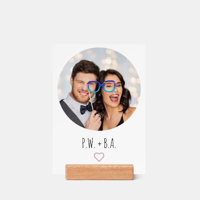 Cute Whimsical Heart Monogram Wedding Photo Holder (Woodblock)