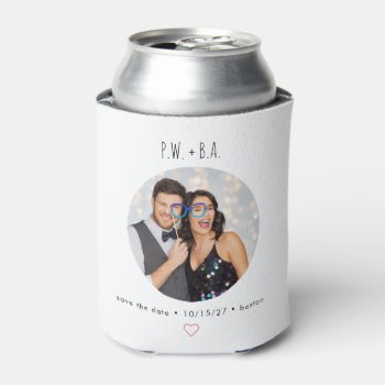 Cute Whimsical Heart Monogram Wedding Save Date Can Cooler by LEAFandLAKE at Zazzle