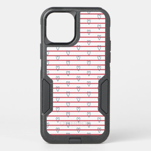 Cute Whimsical Hearts and Stripes Doodle Red Blue OtterBox Commuter iPhone 12 Case