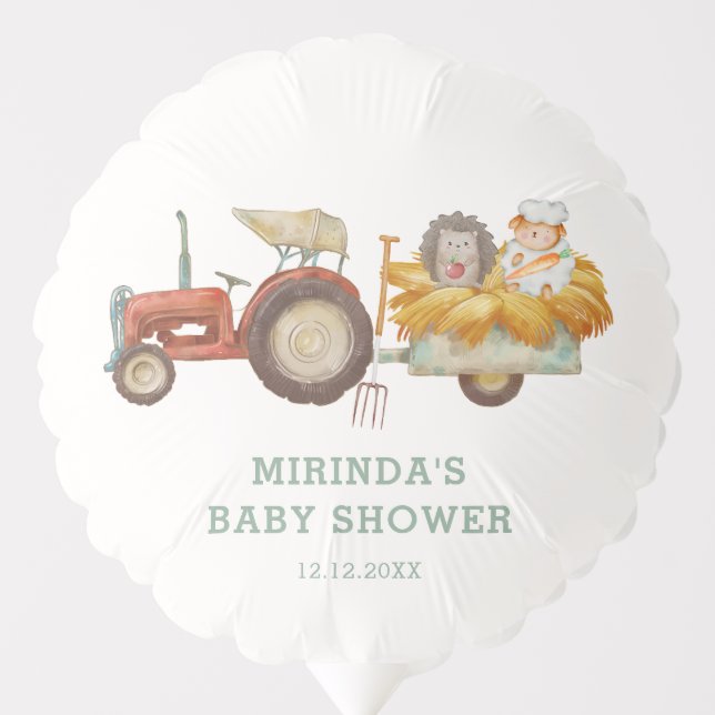 Cute Whimsical Hedgehog Farm Tractor Baby Shower  Balloon (Front)