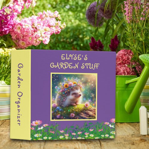 Cute Whimsical Hedgehog Garden Organizer 3 Ring Binder