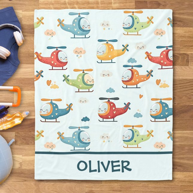 Cute Whimsical Helicopters Pattern Fleece Blanket (Creator Uploaded)