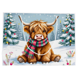 Cute Whimsical Highland Cow Christmas Large Gift Bag