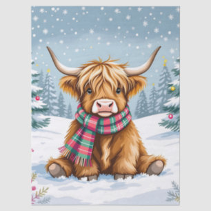 Cute Whimsical Highland Cow Christmas Tissue Paper
