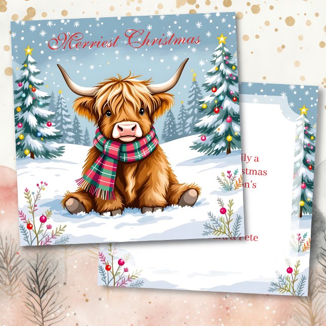 Cute Whimsical Highland Cow Personalized Christmas Card (Creator Uploaded)