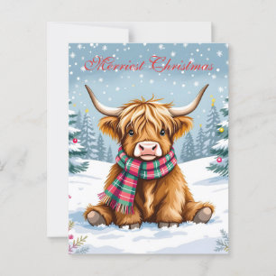 Cute Whimsical Highland Cow Personalized Christmas Postcard