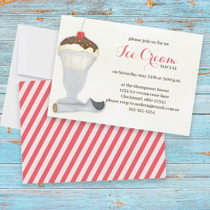 Cute Whimsical Ice Cream Social Watercolor Invitation
