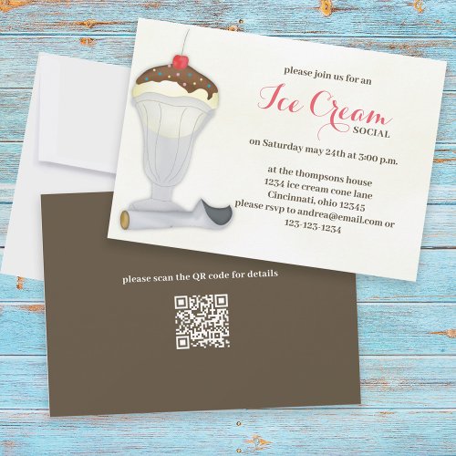 Cute Whimsical Ice Cream Social Watercolor Invitation