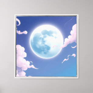 Cute whimsical illustration of moon in night sky canvas print