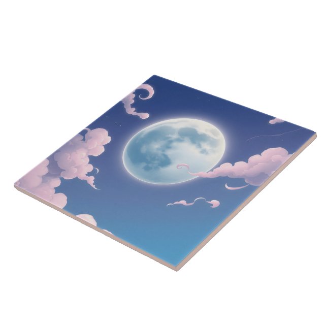 Cute whimsical illustration of moon in night sky ceramic tile (Side)