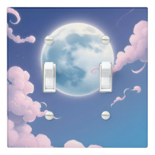 Cute whimsical illustration of moon in night sky light switch cover