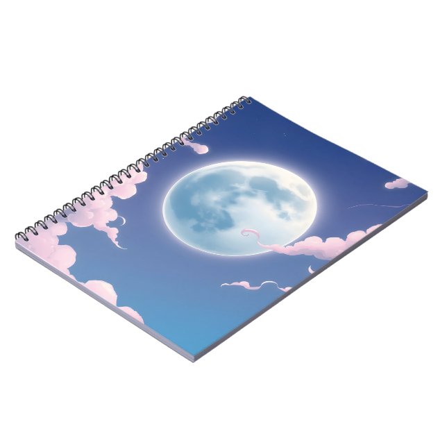 Cute whimsical illustration of moon in night sky notebook (Left Side)