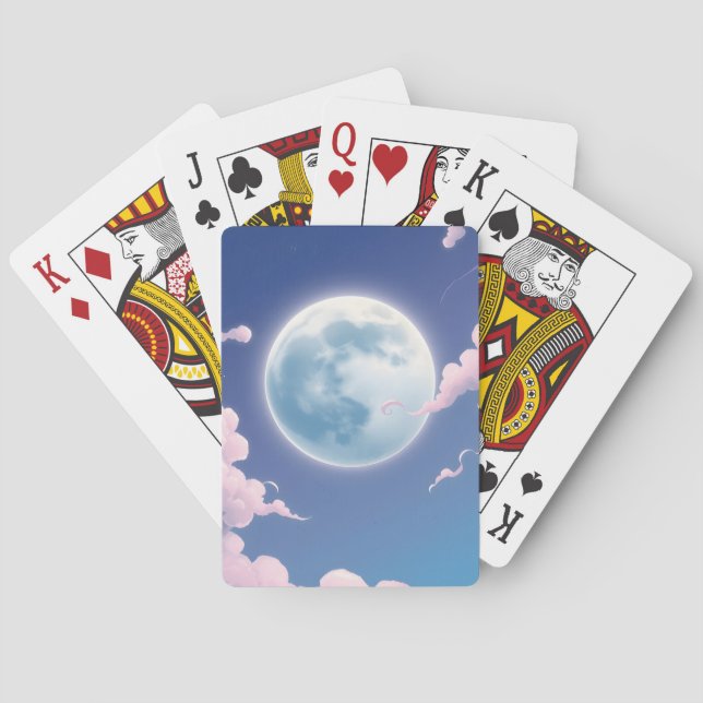 Cute whimsical illustration of moon in night sky poker cards (Back)