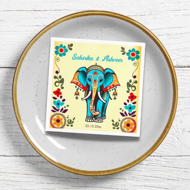 Cute whimsical Indian wedding ornate elephant  Napkins (Indian wedding ornate whimsical elephant  wedding tableware personalized napkins)