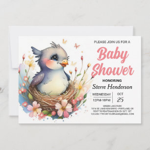 Cute Whimsical Into the Woods Bird Baby Shower Invitation