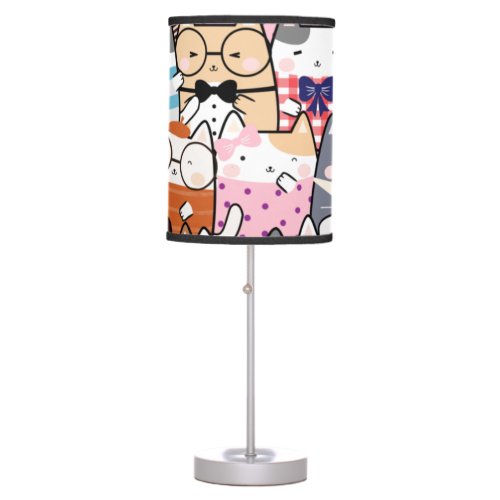 Cute Whimsical Kitten Cat Pattern Kids Nursery Fun Table Lamp